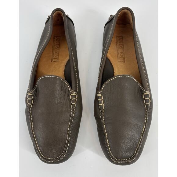 Lands' End Shoes - Lands’ End Womens Leather Loafers Brown 8 B Comfort Slip On Shoe Classic Preppy